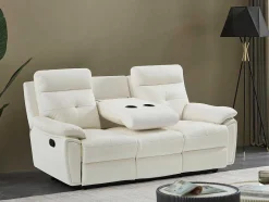 Vente-unique Bankstel 3+2-3- + 2-Zits-Relaxbank Van Wit Leer Vineta