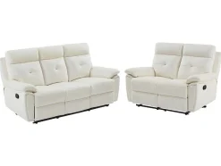 Vente-unique Bankstel 3+2-3- + 2-Zits-Relaxbank Van Wit Leer Vineta