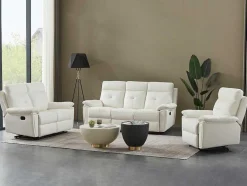Vente-unique Bankstel 3+2-3- + 2-Zits-Relaxbank Van Wit Leer Vineta