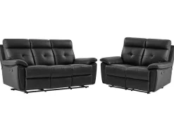 Vente-unique Bankstel 3+2-3- + 2-Zits-Relaxbank Van Zwart Leer Vineta