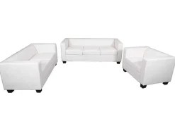 Vente-unique Set Zitbank + Fauteuil-3-2-1 Bankstel Lille (3-Delig), Kunstleer, Wit