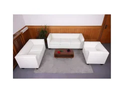 Vente-unique Set Zitbank + Fauteuil-3-2-1 Bankstel Lille (3-Delig), Kunstleer, Wit