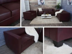Vente-unique Set Zitbank + Fauteuil-3-2-1 Bankstel Lille (3-Delig), Kunstleer, Roodbruin