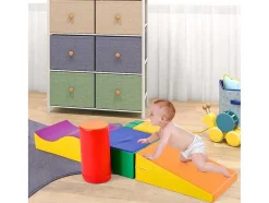 Vente-unique Spel Voor Binnen-6 Bouwstenen Voor Kinderen Of Baby'S - Trappen En Glijbaan - Klimspeelgoed - Pu + Epe - Gratis Combinatie
