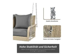 Vente-unique Hangstoel-114 Cm Hangstoel In Pe Rotan - 2 Plaatsen - 11 Cm Gecapitonneerd Zitkussen - Beige + Grijs