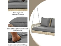 Vente-unique Hangstoel-114 Cm Hangstoel In Pe Rotan - 2 Plaatsen - 11 Cm Gecapitonneerd Zitkussen - Beige + Grijs