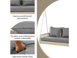 Vente-unique Hangstoel-114 Cm Hangstoel In Pe Rotan - 2 Plaatsen - 11 Cm Gecapitonneerd Zitkussen - Beige + Grijs
