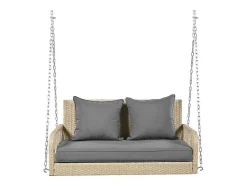 Vente-unique Hangstoel-114 Cm Hangstoel In Pe Rotan - 2 Plaatsen - 11 Cm Gecapitonneerd Zitkussen - Beige + Grijs