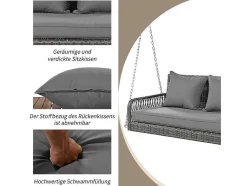 Vente-unique Hangstoel-114 Cm Hangstoel In Pe Rotan - 2 Plaatsen - 11 Cm Gewatteerd Zitkussen - Grijs