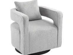Vente-unique Fauteuil Stof-360° Draaibare Fauteuil In Grijze Badstof Met Kussen
