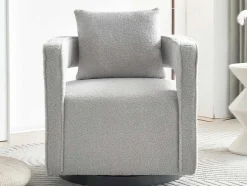 Vente-unique Fauteuil Stof-360° Draaibare Fauteuil In Grijze Badstof Met Kussen