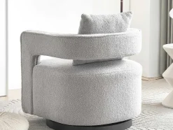 Vente-unique Fauteuil Stof-360° Draaibare Fauteuil In Grijze Badstof Met Kussen