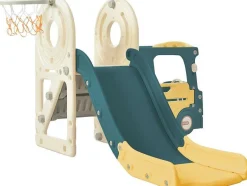 ModernLuxe Spel Voor Buiten-3 In 1 Glijbaan - Met Trap, Basketbalring - Autovorm - Groen
