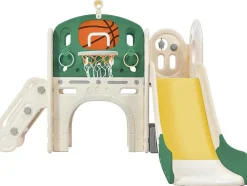 ModernLuxe Spel Voor Buiten-4 In 1 Glijbaan - Met Trap, Opbergruimte, Basketbalring - Groen