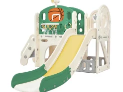ModernLuxe Spel Voor Buiten-4 In 1 Glijbaan - Met Trap, Opbergruimte, Basketbalring - Groen
