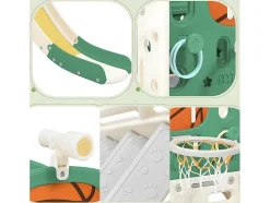 ModernLuxe Spel Voor Buiten-4 In 1 Glijbaan - Met Trap, Opbergruimte, Basketbalring - Groen