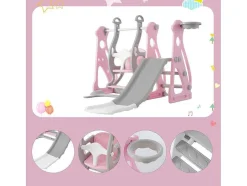 ModernLuxe Spel Voor Buiten-4 In 1 Glijbaan - Met Trap, Schommel, Basketbalring - Roze