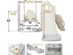 ModernLuxe Spel Voor Buiten-5 In 1 Glijbaan - Met Trap, Schommel, Opbergruimte, Basketbalring - Lichtgrijs