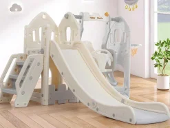 ModernLuxe Spel Voor Buiten-5 In 1 Glijbaan - Met Trap, Schommel, Opbergruimte, Basketbalring - Lichtgrijs