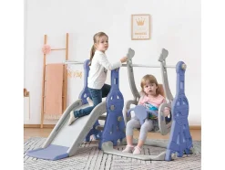 ModernLuxe Spel Voor Buiten-4 In 1 Glijbaan - Met Trap, Schommel, Basketbalring - Blauw