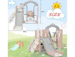 ModernLuxe Spel Voor Buiten-5 In 1 Glijbaan - Met Trap, Schommel, Opbergruimte, Basketbalring - Roze