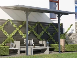 EXPERTLAND Prieel, Pergola, Gazebo En Kiosk-Aanleunende Pergola In Aluminium 9,5M Antraciet Alvaro - L314Xd305Xh240/285 Cm