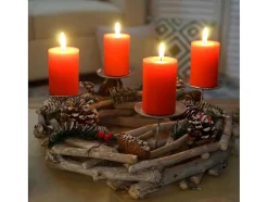 Vente-unique Decoratieobject Voor Binnen-Adventskrans Rond Hout Zonder Kaarsen, Met Kaarsen, Rood
