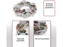 Vente-unique Decoratieobject Voor Binnen-Adventskrans Rond Hout Zonder Kaarsen, Met Kaarsen, Rood