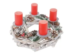 Vente-unique Decoratieobject Voor Binnen-Adventskrans Rond Hout Zonder Kaarsen, Met Kaarsen, Rood