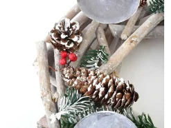 Vente-unique Decoratieobject Voor Binnen-Adventskrans Rond Hout Zonder Kaarsen, Met Kaarsen, Rood