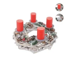 Vente-unique Decoratieobject Voor Binnen-Adventskrans Rond Hout Zonder Kaarsen, Met Kaarsen, Rood