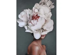 EPIKASA Decoratieve Wandplaat-Afdrukken Op Canvas Vrouw En Bloemen 02, Roze, Wit, Blauw, 50X3X70 Cm,