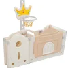 ModernLuxe Babymeubel-Afneembare En Opvouwbare Babybox 12+2 Met Speelbord, Basketbalring En Schommel Poederroze