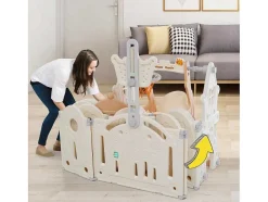 ModernLuxe Babymeubel-Afneembare En Opvouwbare Babybox 12+2 Met Speelbord, Basketbalring En Schommel Poederroze