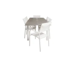 Vente-unique Tuinset-Albany Tuinmeubelset Tafel 90X152/210Cm En 6 Stoel Santorini Wit, Grijs, Cremekleur.
