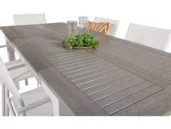 Vente-unique Tuinset-Albany Tuinmeubelset Tafel 90X152/210Cm En 6 Stoel Santorini Wit, Grijs, Cremekleur.