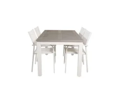 Vente-unique Tuinset-Albany Tuinmeubelset Tafel 90X152/210Cm En 4 Stoel Santorini Wit, Grijs, Cremekleur.