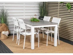 Vente-unique Tuinset-Albany Tuinmeubelset Tafel 90X152/210Cm En 4 Stoel Santorini Wit, Grijs, Cremekleur.
