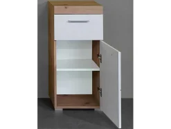 Trendteam Wastafelmeubel-Amandamandobea Badkamerkast 1 Lade, 2 Deuren Eiken Decor, Wit Hoogglans.