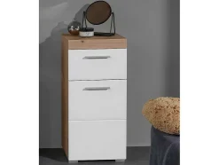 Trendteam Wastafelmeubel-Amandamandobea Badkamerkast 1 Lade, 2 Deuren Eiken Decor, Wit Hoogglans.