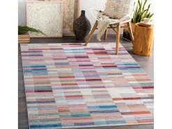 RugsX Klein Tapijt-Andre 2295 Tapijt Wasbaar Klaver Strips Antislip - Roze / Blauw 120X170 Cm