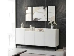 EPIKASA Buffetkast-Annalisa Multifunctioneel Kabinet, Wit, Zwart, 160X42X75 Cm,