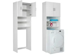 Vente-unique Badkamerkast-Arconati Badkamerkast Voor Wasmachine 2 Deuren, 2 Open Vakken Wit.
