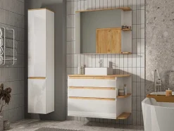 Vente-unique Muurkast Badkamer-Badkamerkast Met Spiegels - Licht Naturel En Wit - 94 Cm - Anida