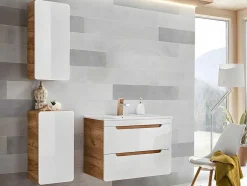 Vente-unique Badkamerkast-Badkamerkast Naturel En Wit - L35 X B22 X H75 Cm - Aruba