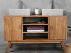 Vente-unique Dubbele Wastafel-Badkamermeubel In Teakhout Met Dubbele Wastafel - 135 Cm - Gianyar
