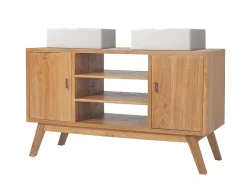 Vente-unique Dubbele Wastafel-Badkamermeubel In Teakhout Met Dubbele Wastafel - 135 Cm - Gianyar