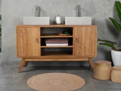 Vente-unique Dubbele Wastafel-Badkamermeubel In Teakhout Met Dubbele Wastafel - 135 Cm - Gianyar