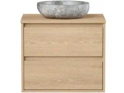 Vente-unique Badkamermeubel Met Enkele Wastafel-Badkamermeubel Met Opzetwastafel Van Steen - Eikenfineer - 60 Cm - Milipam