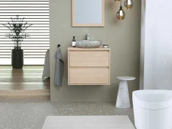 Vente-unique Badkamermeubel Met Enkele Wastafel-Badkamermeubel Met Opzetwastafel Van Steen - Eikenfineer - 60 Cm - Milipam